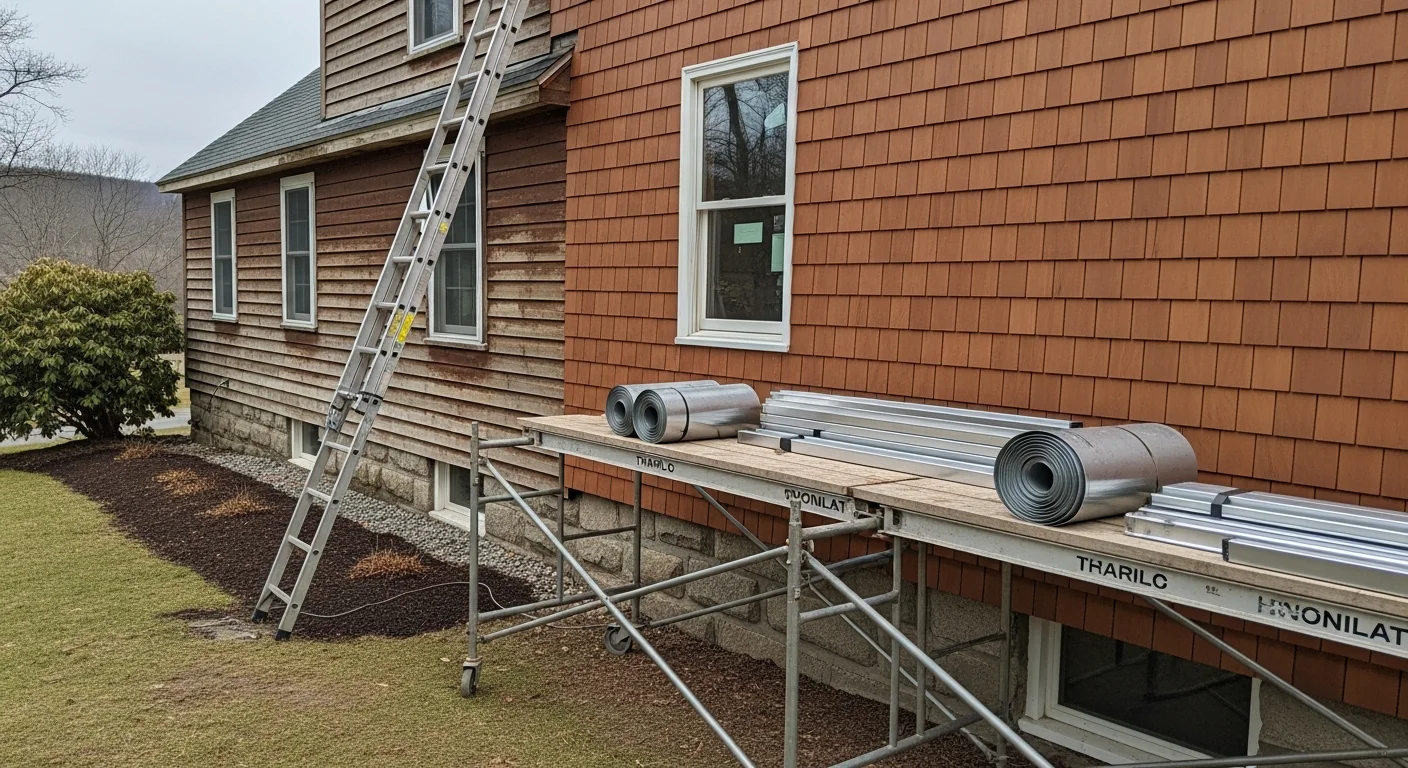 A two-story Vermont home in Chittenden County with freshly renovated exterior siding, new trim, and a rebuilt front entry. The updated exterior shows clean lines and weather-ready materials suited to the local climate.